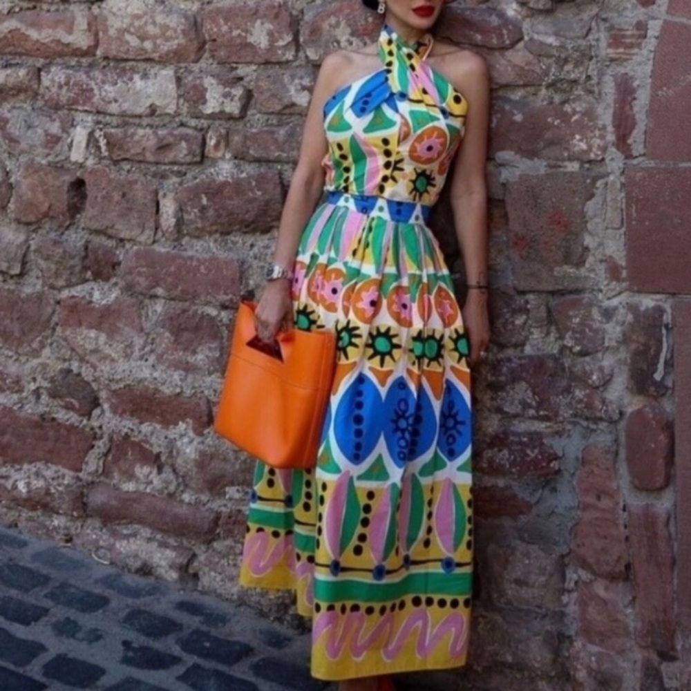 ZARA Colorful Cotton Abstract Batik African Print Pleated Maxi Skirt - Picture 2 of 13